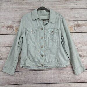 J. Jill Linen Blend Trucker Style‎ Jacket Women's Size M Sterling Blue/Silver
